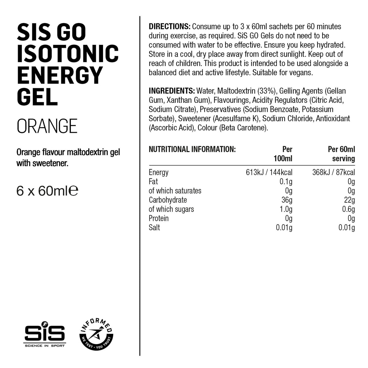 SIS GO Gel Energético Isotónico 6x60ml Naranja #2