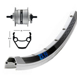 Front Wheel Exal ZX19 Solid Axle Shimano DH3N30 Dynamo Hub Silver